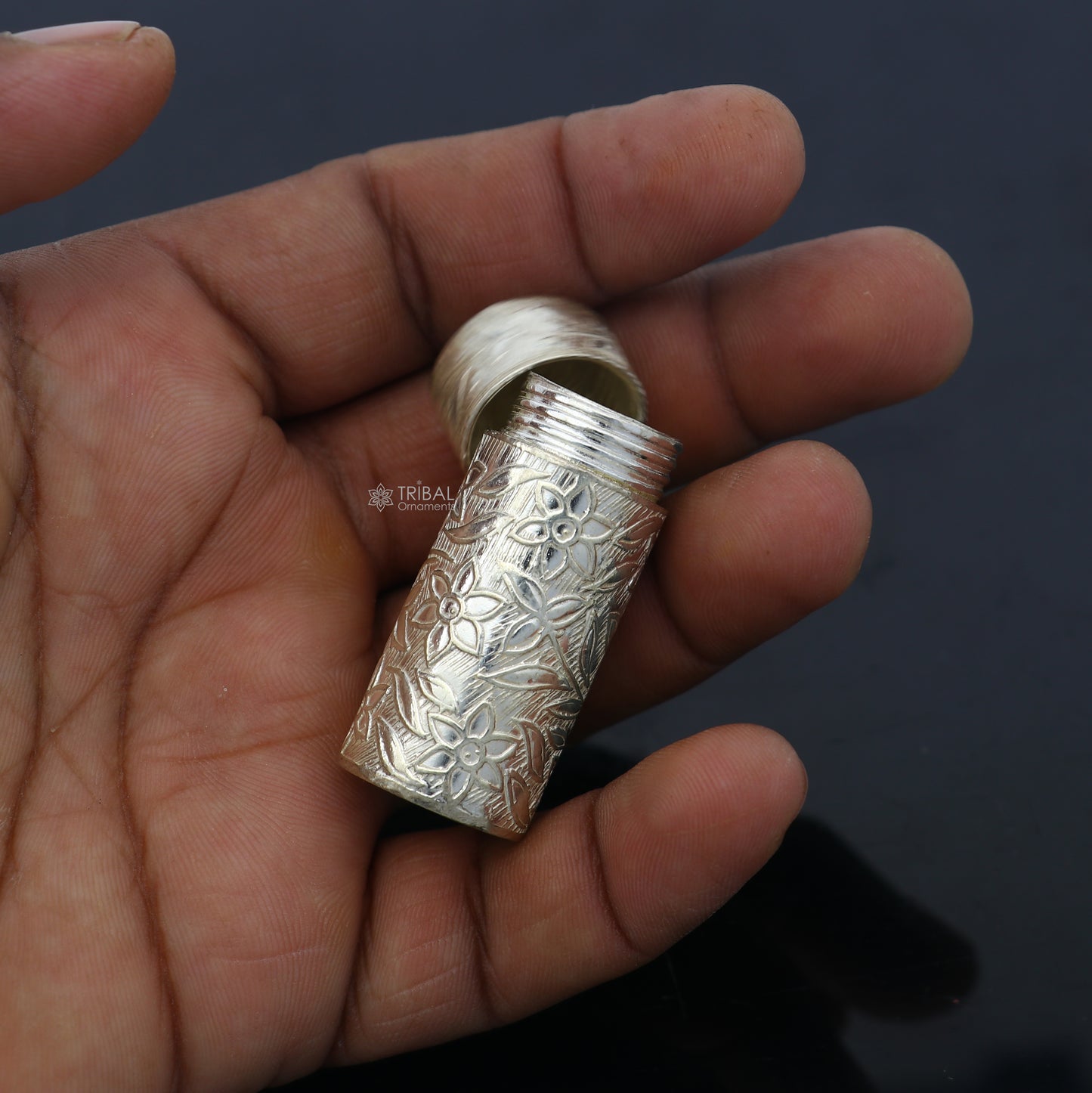 925 sterling silver trinket box, kajal box brides flower design box , tobacco box stb860 - TRIBAL ORNAMENTS