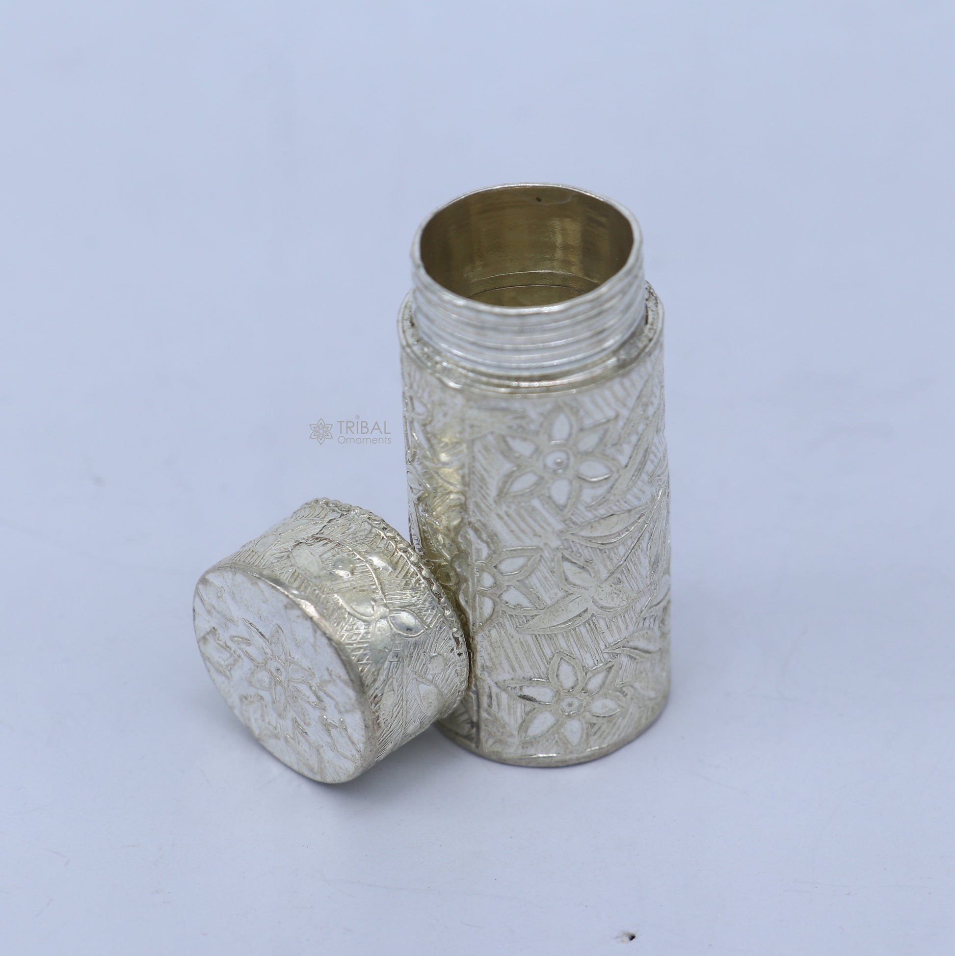 925 sterling silver trinket box, kajal box brides flower design box , tobacco box stb860 - TRIBAL ORNAMENTS