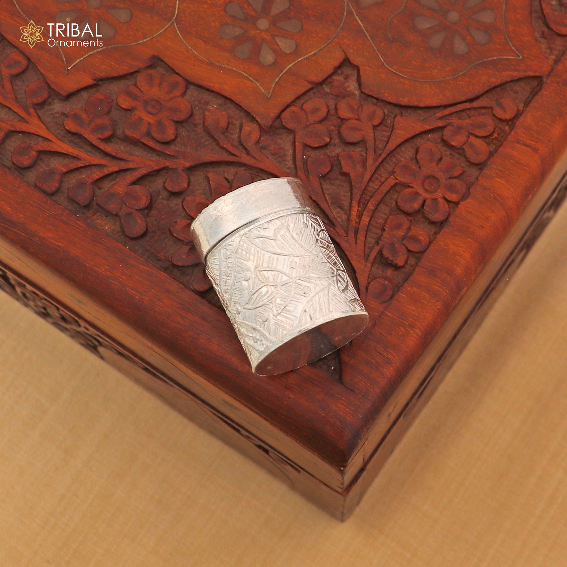 925 sterling silver trinket box, kajal box brides flower design box , tobacco box stb891 - TRIBAL ORNAMENTS