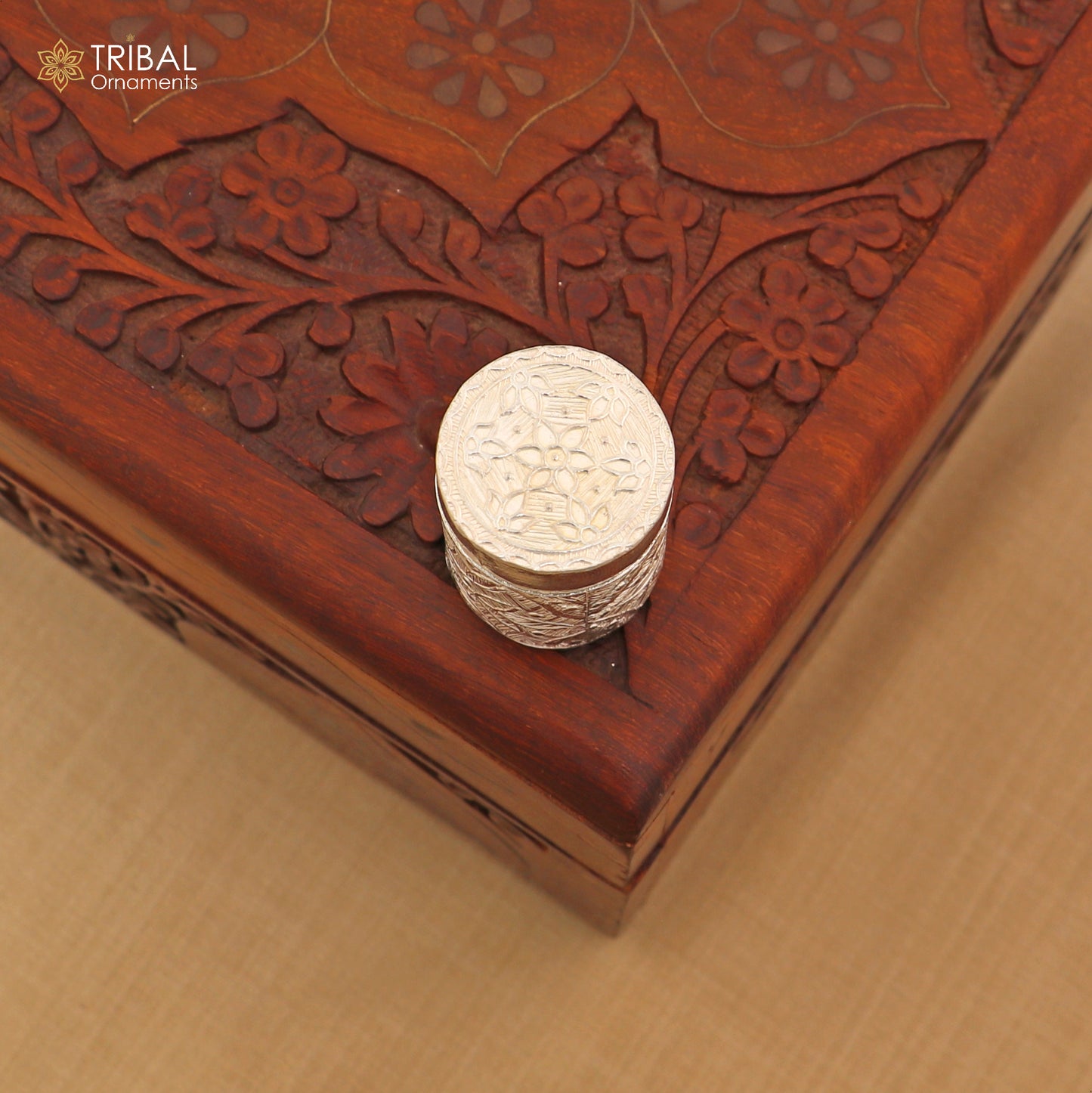 925 sterling silver trinket box, kajal box brides flower design box , tobacco box stb891 - TRIBAL ORNAMENTS