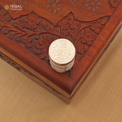 925 sterling silver trinket box with bride's flower design, tribal ornaments, kajal and tobacco storage box, elegant jewelry container