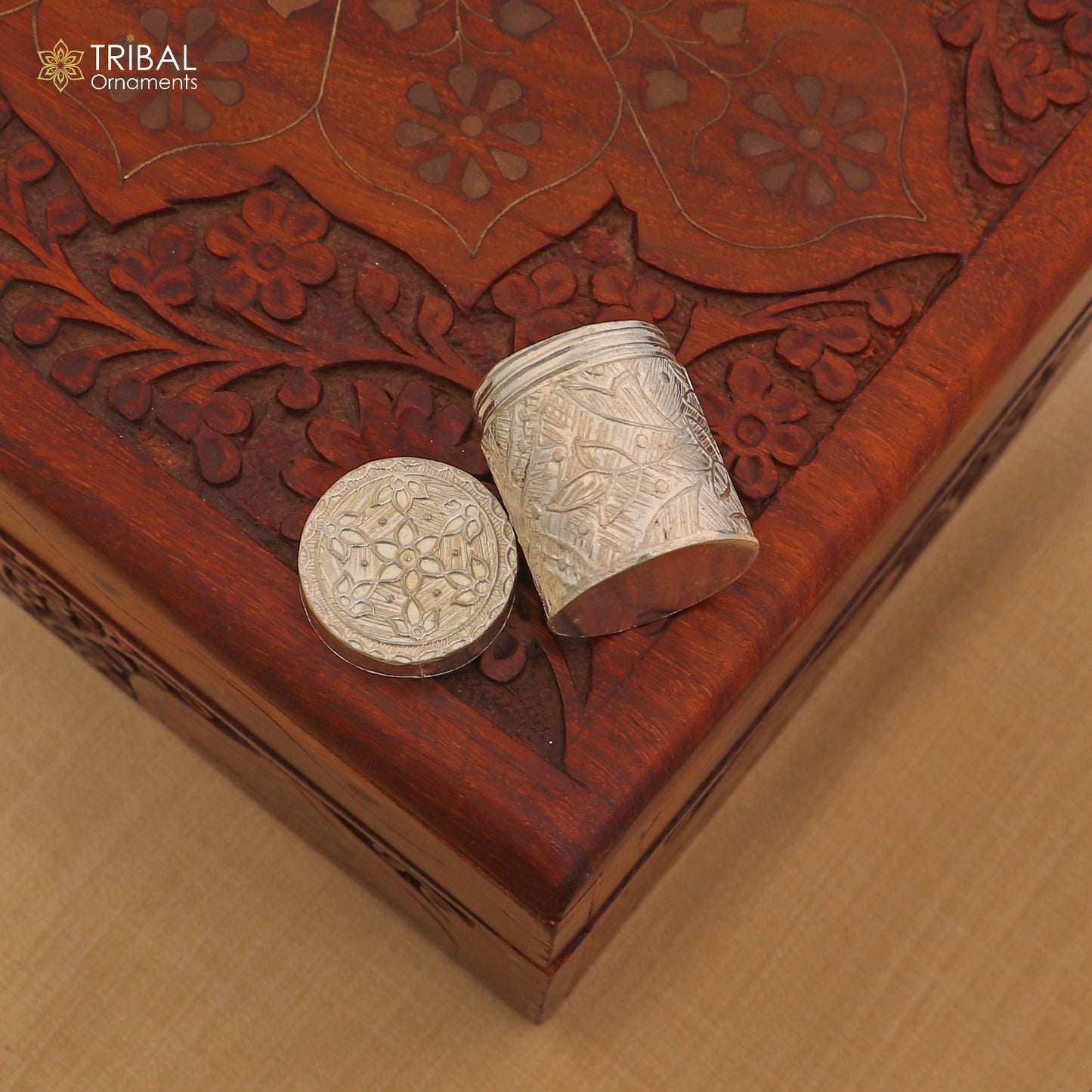 925 sterling silver trinket box, kajal box brides flower design box , tobacco box stb891 - TRIBAL ORNAMENTS