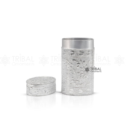 925 sterling silver trinket box, kajal box brides peacock design box/ Temple article stb853 - TRIBAL ORNAMENTS