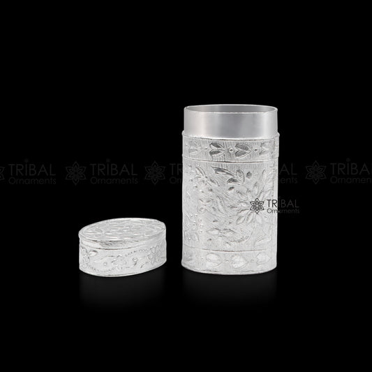 925 sterling silver trinket box, kajal box brides peacock design box/ Temple article stb853 - TRIBAL ORNAMENTS