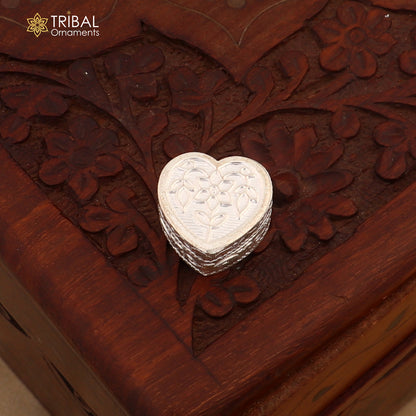 925 sterling silver heart-shaped trinket box by TRIBAL ORNAMENTS, bridal jewelry and eyeliner storage container with intricate design.