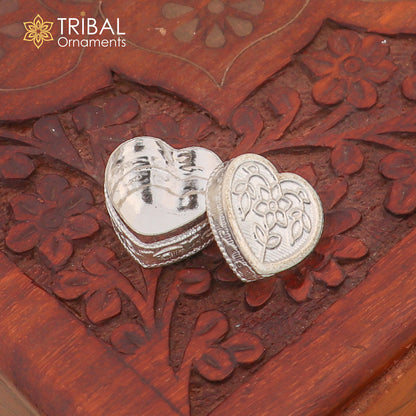 925 sterling silver heart-shaped trinket box by Tribal Ornaments, bridal kajal or eyeliner casket for jewelry storage.