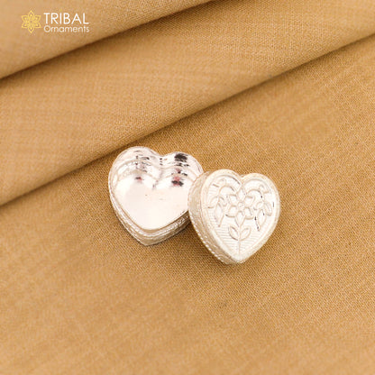 Sterling silver heart-shaped trinket and kajal box from Tribal Ornaments, bridal collection, decorative container for jewelry or cosmetics.