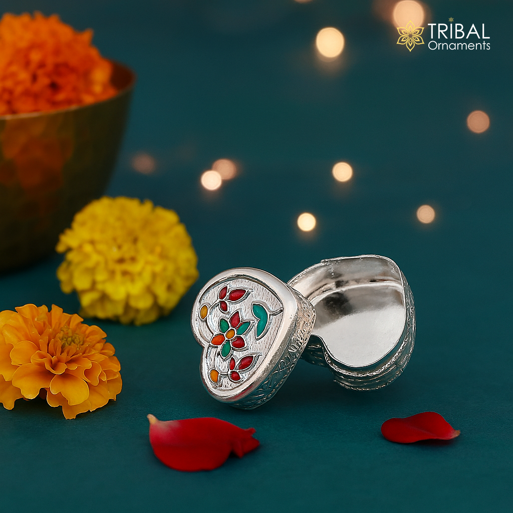 925 sterling silver trinket box, kajal box/casket box bridal heart shape box collection, container box, eyeliner box gifting art stb175 - TRIBAL ORNAMENTS