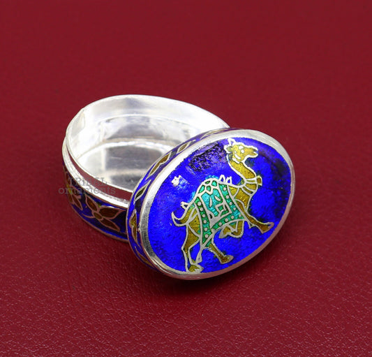 925 sterling silver trinket box, kajal box/casket box bridal oval shape box collection, container box, eyeliner box gifting art stb364 - TRIBAL ORNAMENTS