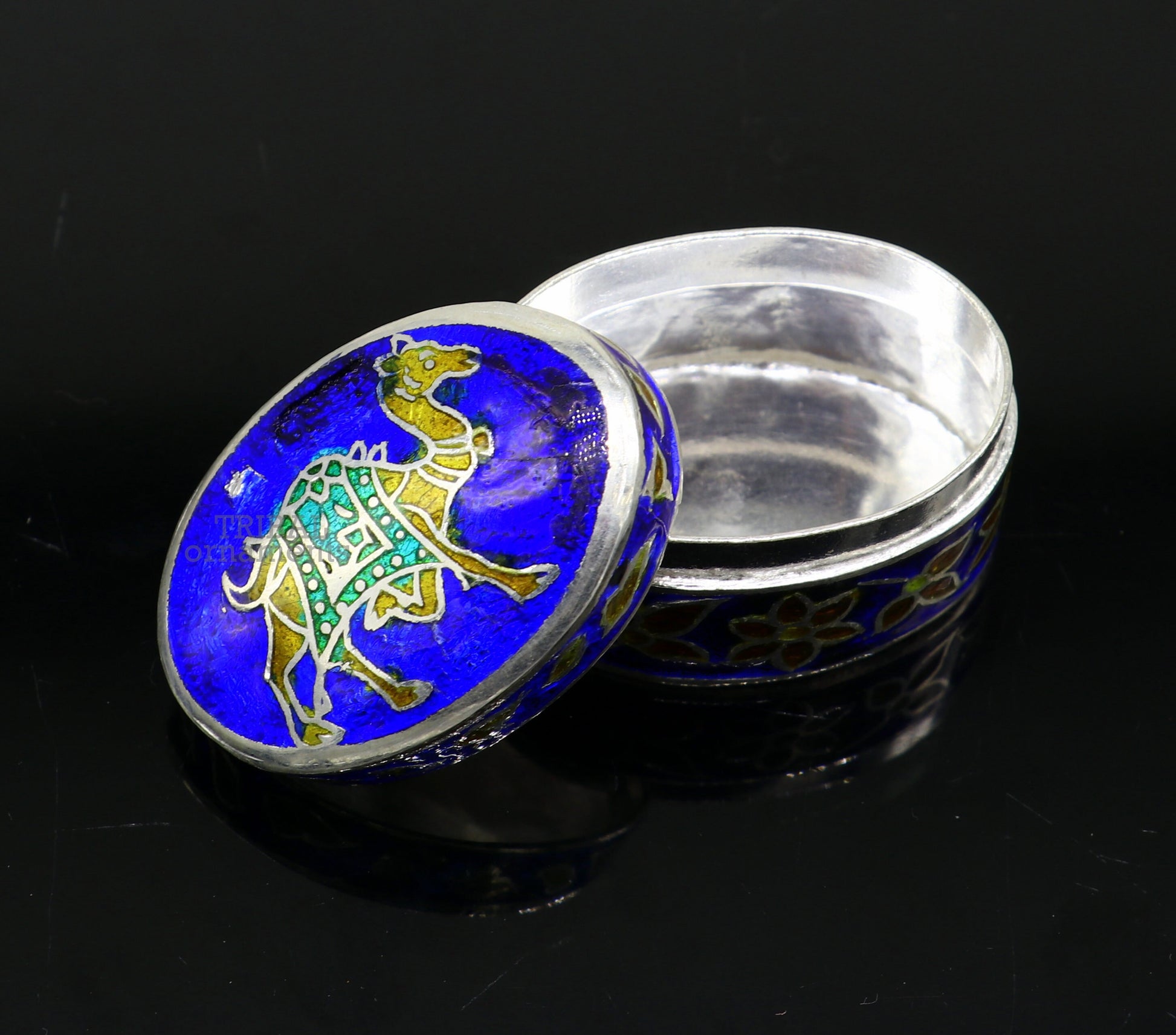 925 sterling silver trinket box, kajal box/casket box bridal oval shape box collection, container box, eyeliner box gifting art stb364 - TRIBAL ORNAMENTS