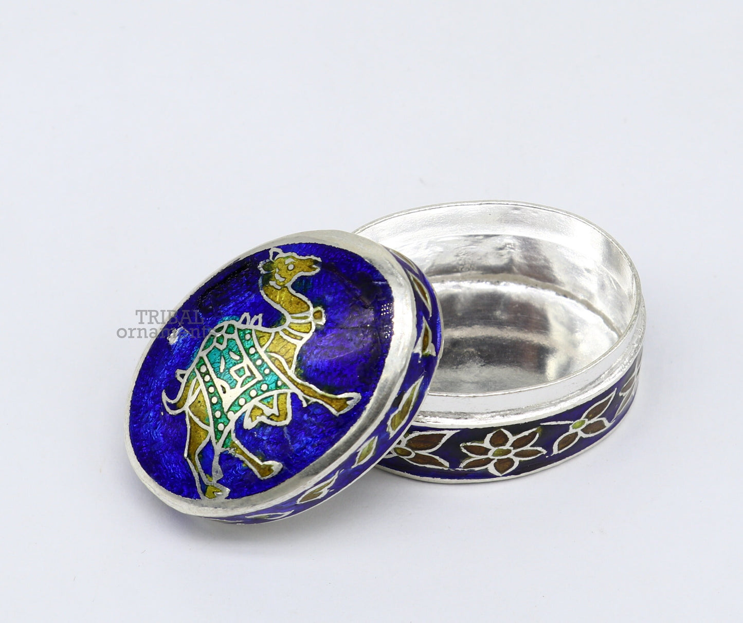 925 sterling silver trinket box, kajal box/casket box bridal oval shape box collection, container box, eyeliner box gifting art stb364 - TRIBAL ORNAMENTS
