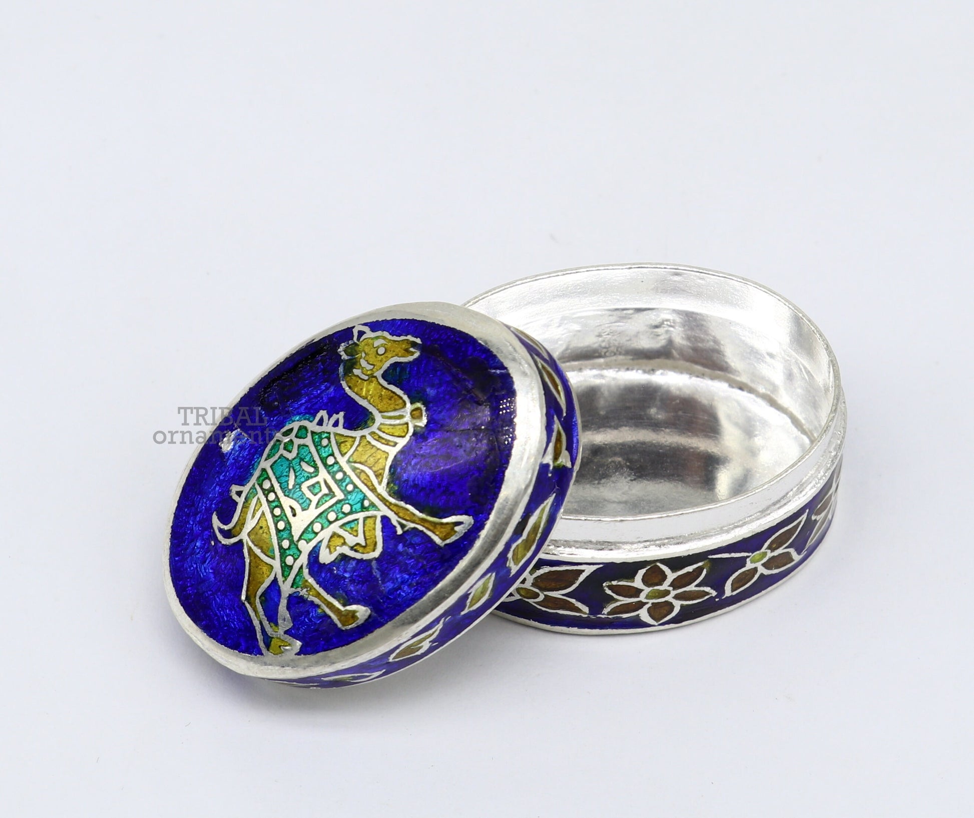 925 sterling silver trinket box, kajal box/casket box bridal oval shape box collection, container box, eyeliner box gifting art stb364 - TRIBAL ORNAMENTS