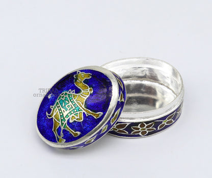 925 sterling silver trinket box, kajal box/casket box bridal oval shape box collection, container box, eyeliner box gifting art stb364 - TRIBAL ORNAMENTS