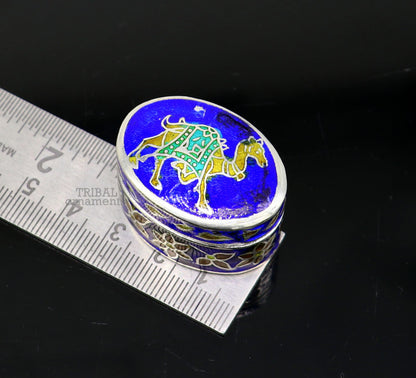 925 sterling silver trinket box, kajal box/casket box bridal oval shape box collection, container box, eyeliner box gifting art stb364 - TRIBAL ORNAMENTS