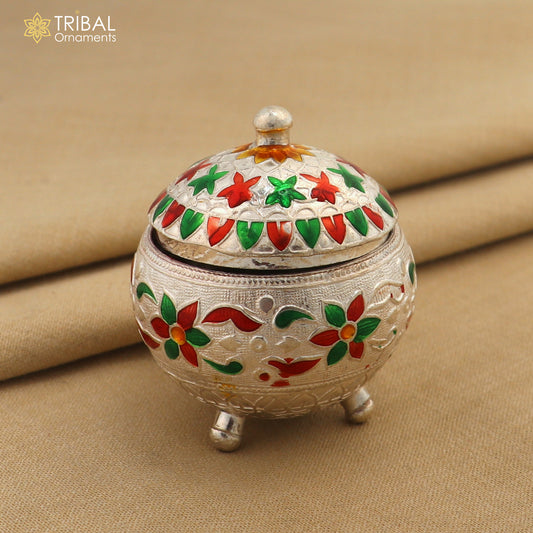 925 sterling silver trinket box, kajal box/casket box bridal polygon shape sindur box collection, container box, eyeliner box gifting stb388 - TRIBAL ORNAMENTS