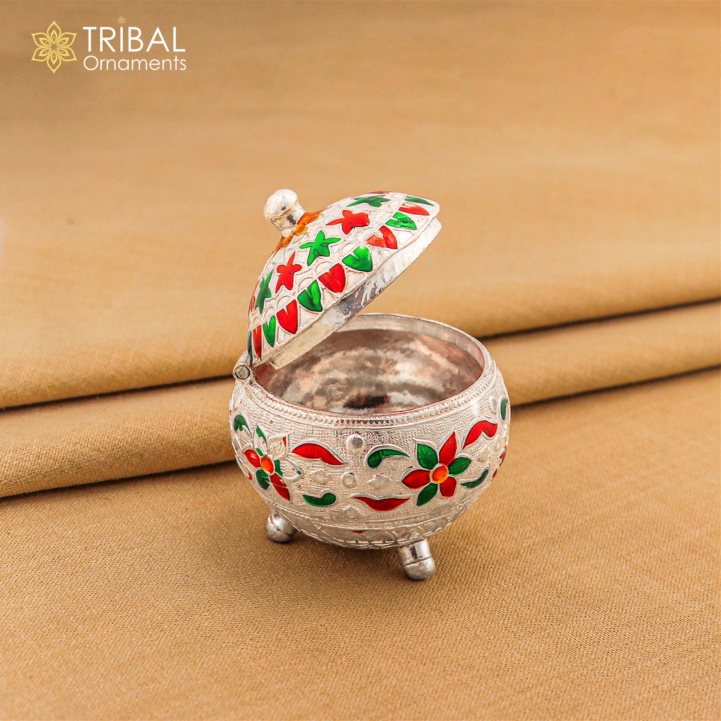 925 sterling silver trinket box, kajal box/casket box bridal polygon shape sindur box collection, container box, eyeliner box gifting stb388 - TRIBAL ORNAMENTS