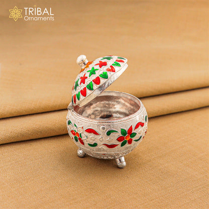 925 sterling silver trinket box, kajal box/casket box bridal polygon shape sindur box collection, container box, eyeliner box gifting stb388 - TRIBAL ORNAMENTS