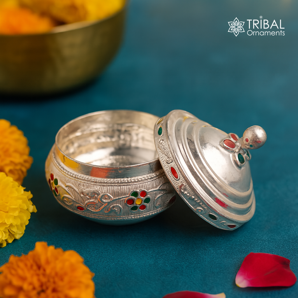 925 sterling silver trinket box, kajal box/casket box, Sindur box collection, container box, eyeliner box best brides  gifting stb392 - TRIBAL ORNAMENTS