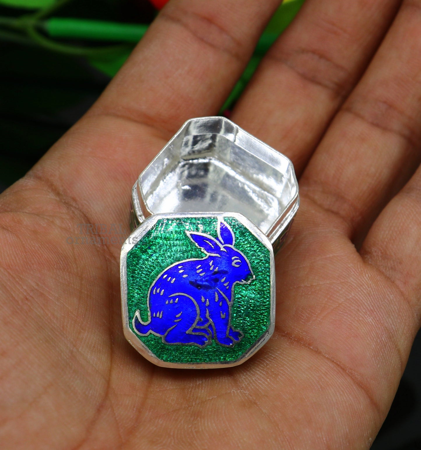 925 Sterling silver trinket box, silver jewelry box, earring box, ring box, small box, casket box, silver container, enamel work box stb154 - TRIBAL ORNAMENTS