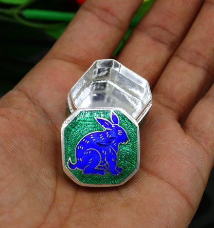 925 Sterling silver trinket box, silver jewelry box, earring box, ring box, small box, casket box, silver container, enamel work box stb154 - TRIBAL ORNAMENTS