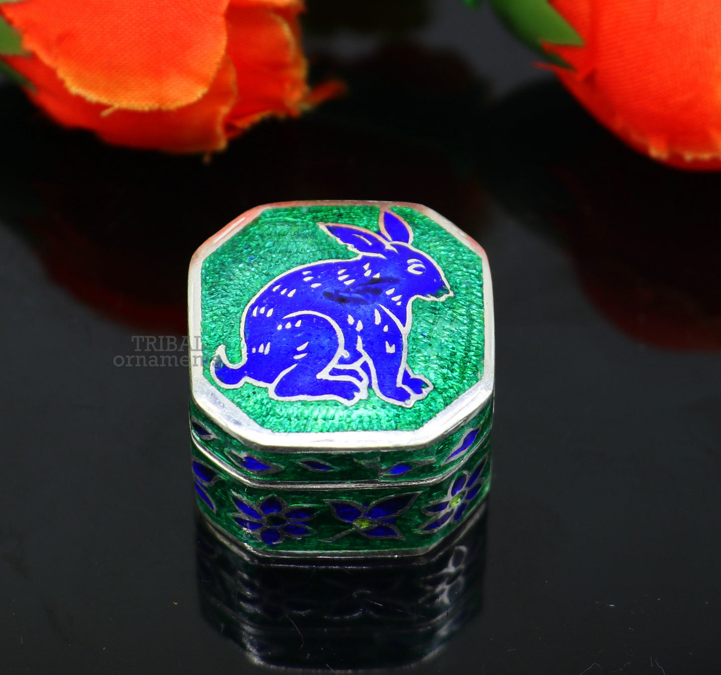 925 Sterling silver trinket box, silver jewelry box, earring box, ring box, small box, casket box, silver container, enamel work box stb154 - TRIBAL ORNAMENTS