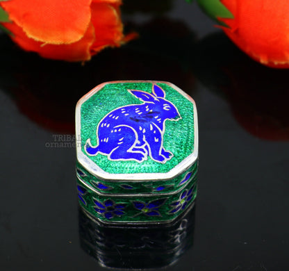 925 Sterling silver trinket box, silver jewelry box, earring box, ring box, small box, casket box, silver container, enamel work box stb154 - TRIBAL ORNAMENTS