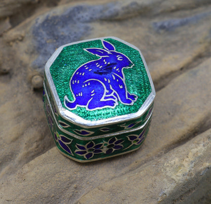 925 Sterling silver trinket box, silver jewelry box, earring box, ring box, small box, casket box, silver container, enamel work box stb154 - TRIBAL ORNAMENTS