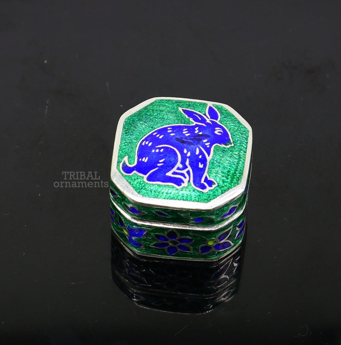 925 Sterling silver trinket box, silver jewelry box, earring box, ring box, small box, casket box, silver container, enamel work box stb154 - TRIBAL ORNAMENTS