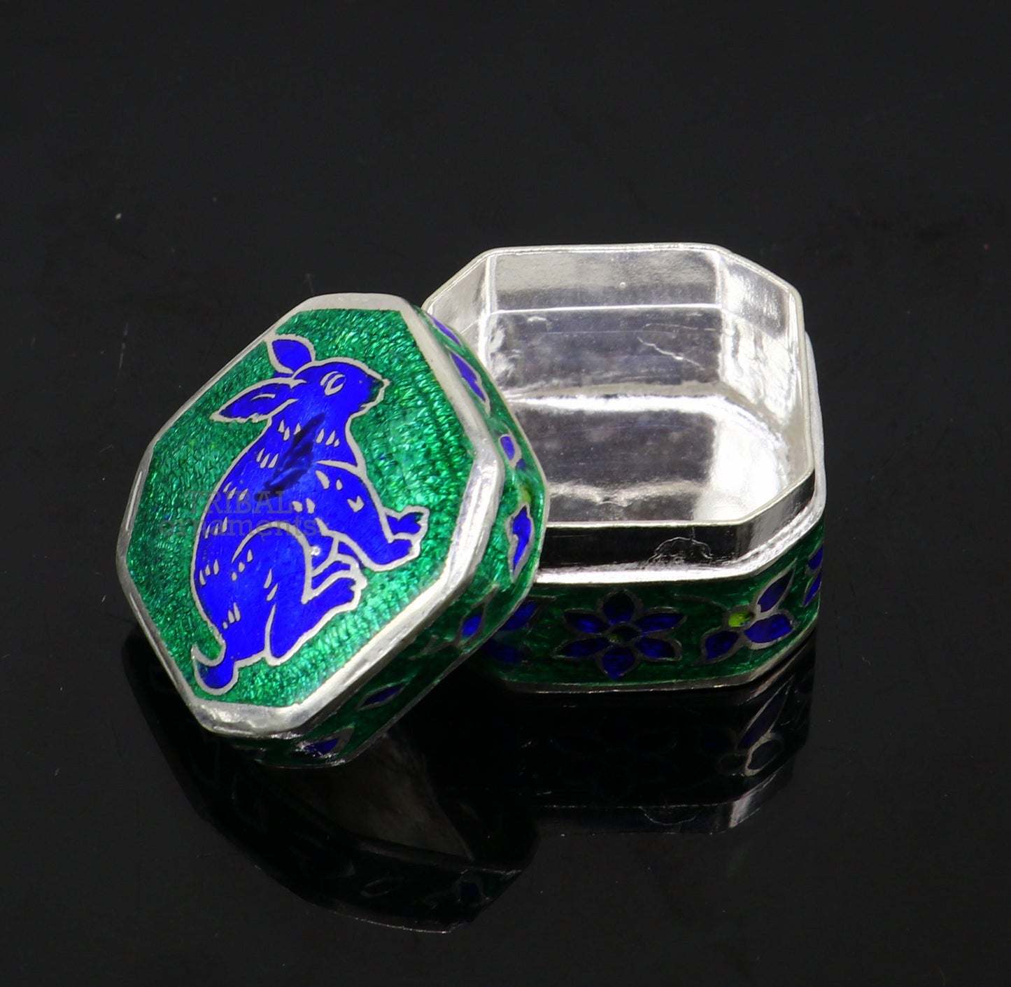 925 Sterling silver trinket box, silver jewelry box, earring box, ring box, small box, casket box, silver container, enamel work box stb154 - TRIBAL ORNAMENTS