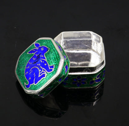 925 Sterling silver trinket box, silver jewelry box, earring box, ring box, small box, casket box, silver container, enamel work box stb154 - TRIBAL ORNAMENTS