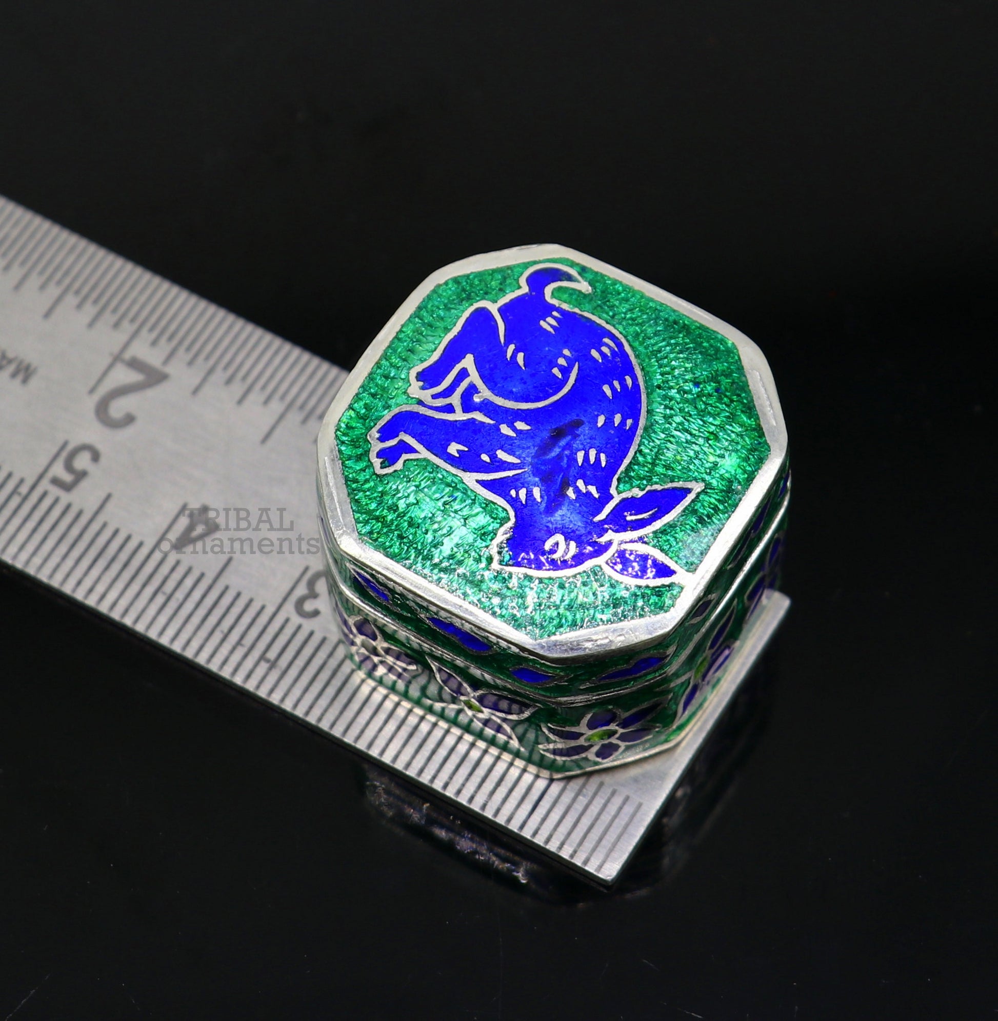 925 Sterling silver trinket box, silver jewelry box, earring box, ring box, small box, casket box, silver container, enamel work box stb154 - TRIBAL ORNAMENTS