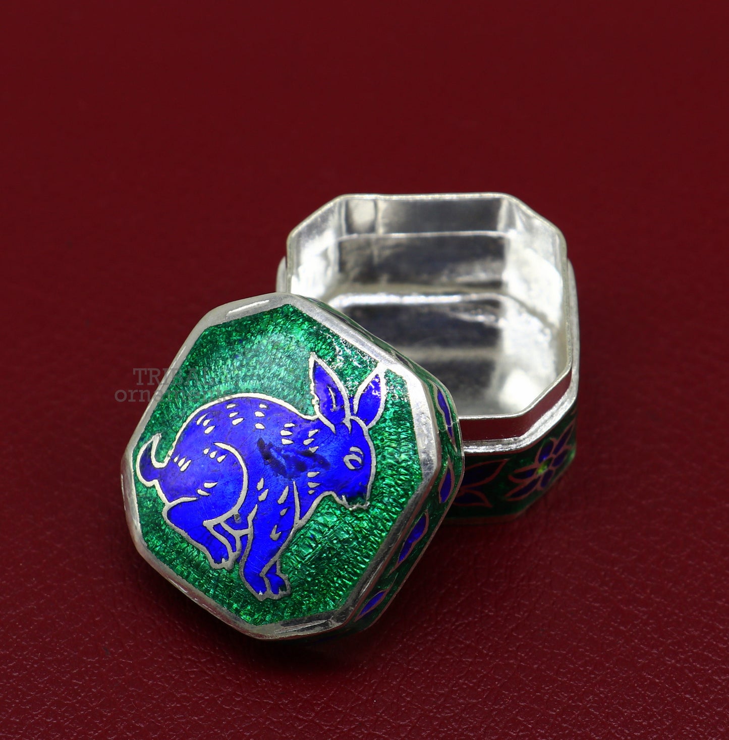 925 Sterling silver trinket box, silver jewelry box, earring box, ring box, small box, casket box, silver container, enamel work box stb154 - TRIBAL ORNAMENTS