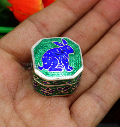 925 Sterling silver trinket box, silver jewelry box, earring box, ring box, small box, casket box, silver container, enamel work box stb154 - TRIBAL ORNAMENTS