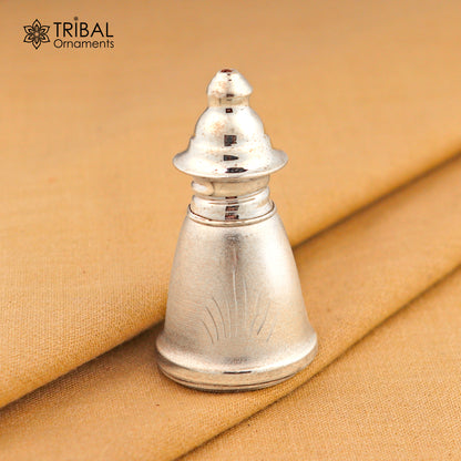 925 sterling silver sindoor box with intricate tribal ornament design, used as jewelry or bridal Vermilion gift container.
