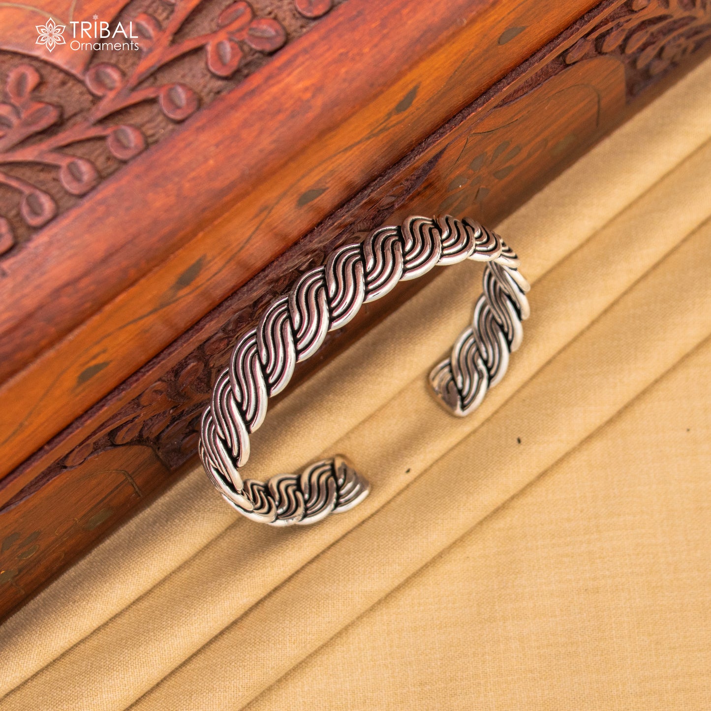 925 sterling silver twisted design open face adjustable bangle cuff bracelet kada nsk214 - TRIBAL ORNAMENTS