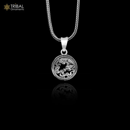 925 sterling silver Aquarius zodiac pendant featuring the Kumbh Rashi symbol, tribal-inspired horoscope jewelry.