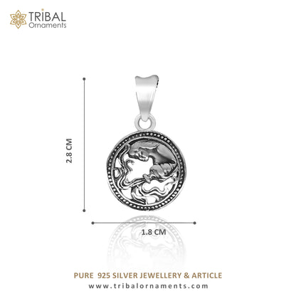 925 sterling silver Aquarius zodiac pendant featuring the Kumbh Rashi symbol, ethnic horoscope jewelry by TRIBAL ORNAMENTS