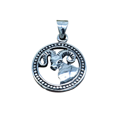 Sterling silver Aries zodiac pendant featuring mesh Rashi symbol, ethnic horoscope jewelry by TRIBAL ORNAMENTS.