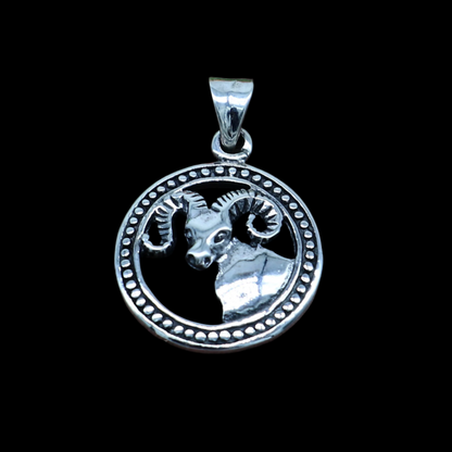 Sterling silver Aries zodiac pendant with mesh Rashi symbol, ethnic horoscope jewelry by TRIBAL ORNAMENTS.