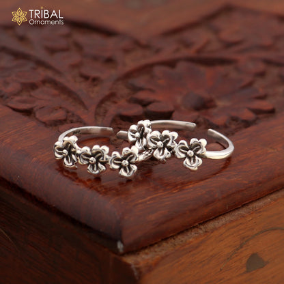 925 sterling silver uniquely handcrafted flower style oxidized toe rings. best brides wedding jewelry tribal jewelry ytr16 - TRIBAL ORNAMENTS