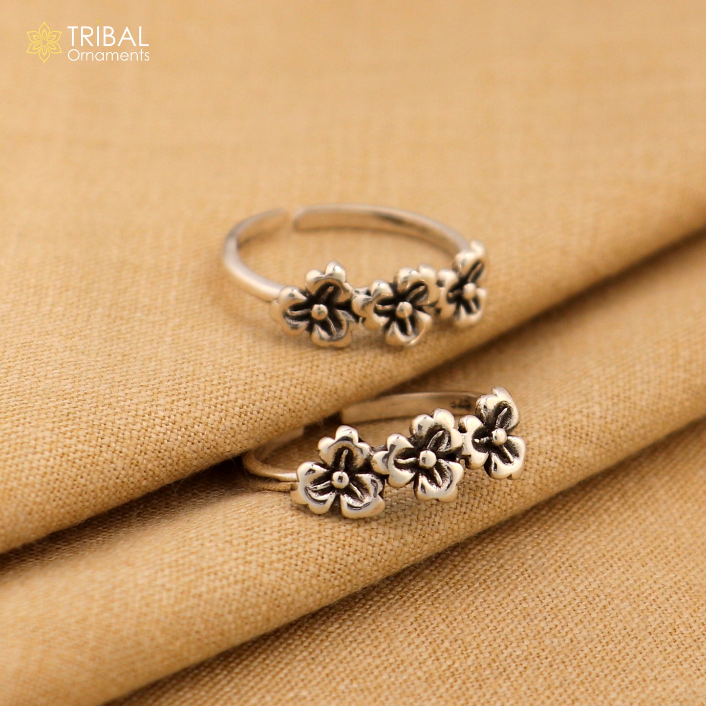 925 sterling silver uniquely handcrafted flower style oxidized toe rings. best brides wedding jewelry tribal jewelry ytr16 - TRIBAL ORNAMENTS