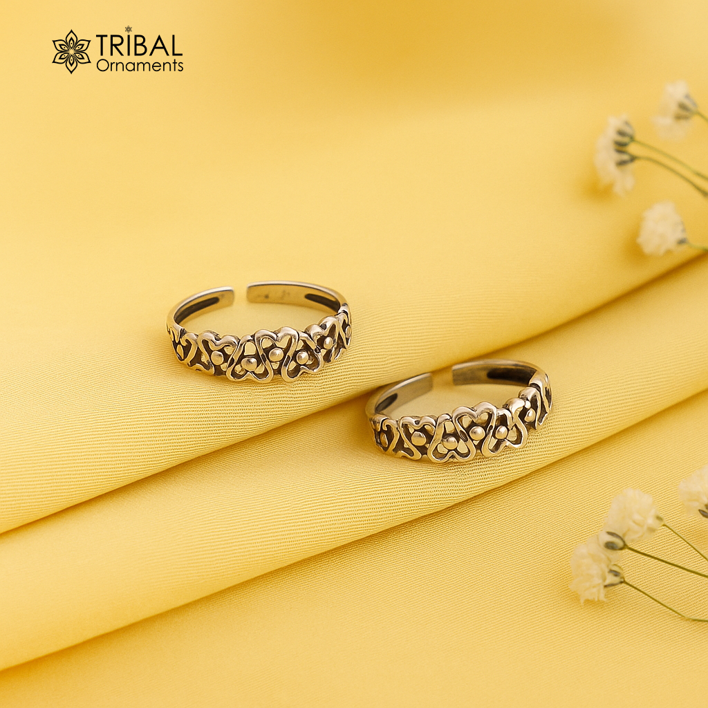 925 sterling silver uniquely handcrafted flower style oxidized toe rings. best brides wedding jewelry tribal jewelry ytr17 - TRIBAL ORNAMENTS