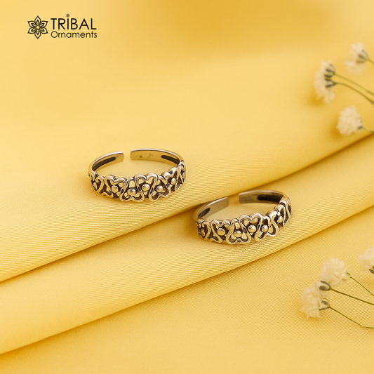 925 sterling silver uniquely handcrafted flower style oxidized toe rings. best brides wedding jewelry tribal jewelry ytr17 - TRIBAL ORNAMENTS