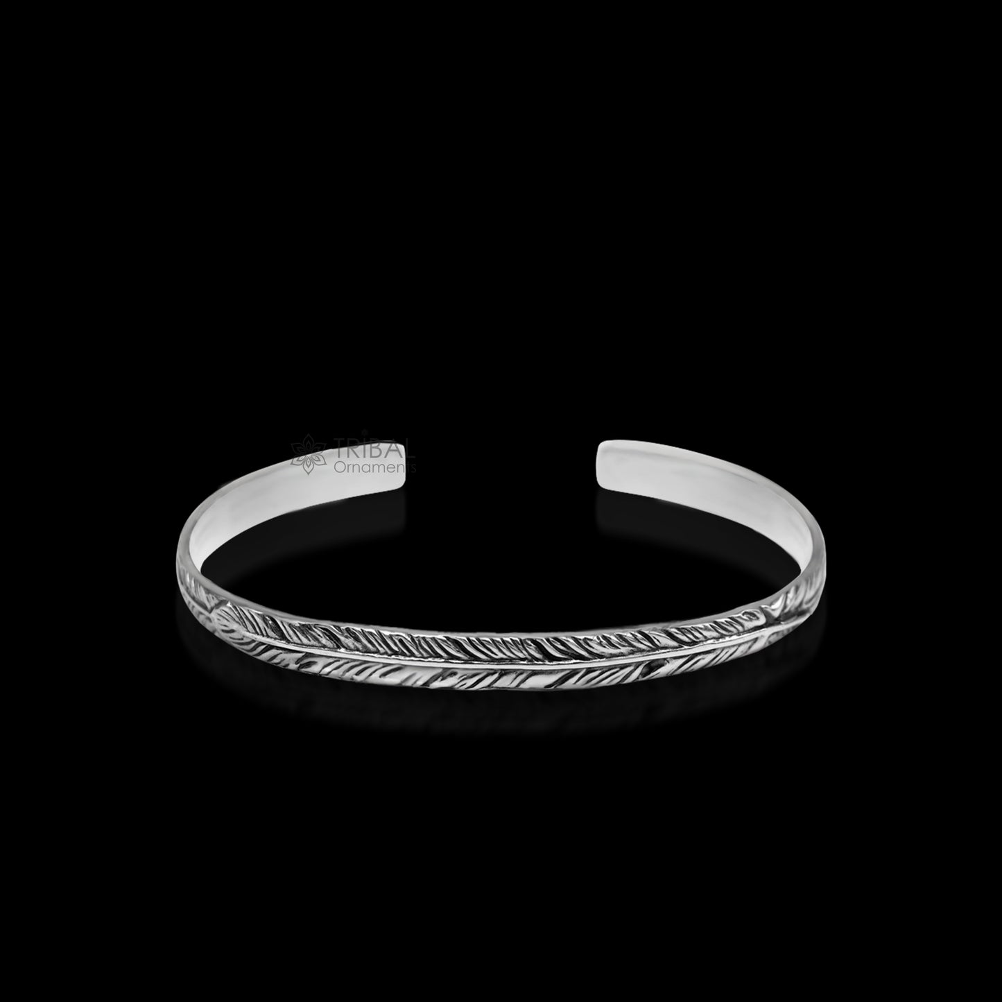 925 sterling silver vintage antique feather design handmade adjustable cuff bangle bracelet kada unisex men's or girl's jewelry nsk370 - TRIBAL ORNAMENTS