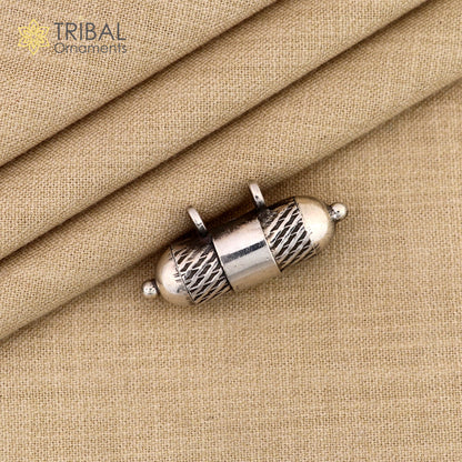 925 Sterling silver vintage amulet pendant with intricate design, box pendant, mantra box, tribal ornament style.