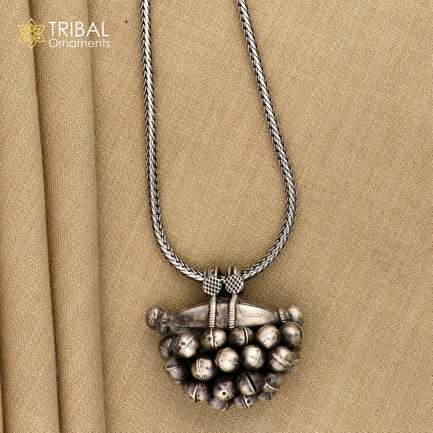 925 sterling silver vintage design amulet pendant hanging bells tribal ethnic necklace jewelry nsp303 - TRIBAL ORNAMENTS