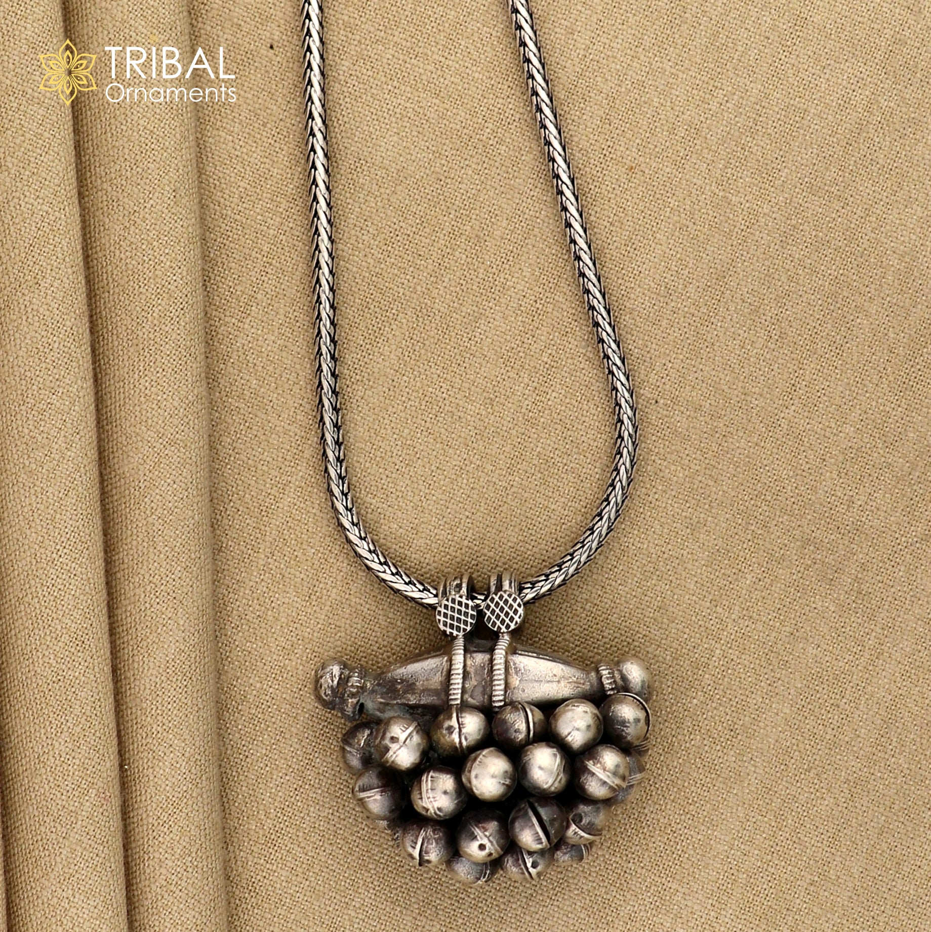 925 sterling silver vintage design amulet pendant hanging bells tribal ethnic necklace jewelry nsp303 - TRIBAL ORNAMENTS