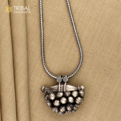 925 sterling silver vintage design amulet pendant hanging bells tribal ethnic necklace jewelry nsp303 - TRIBAL ORNAMENTS