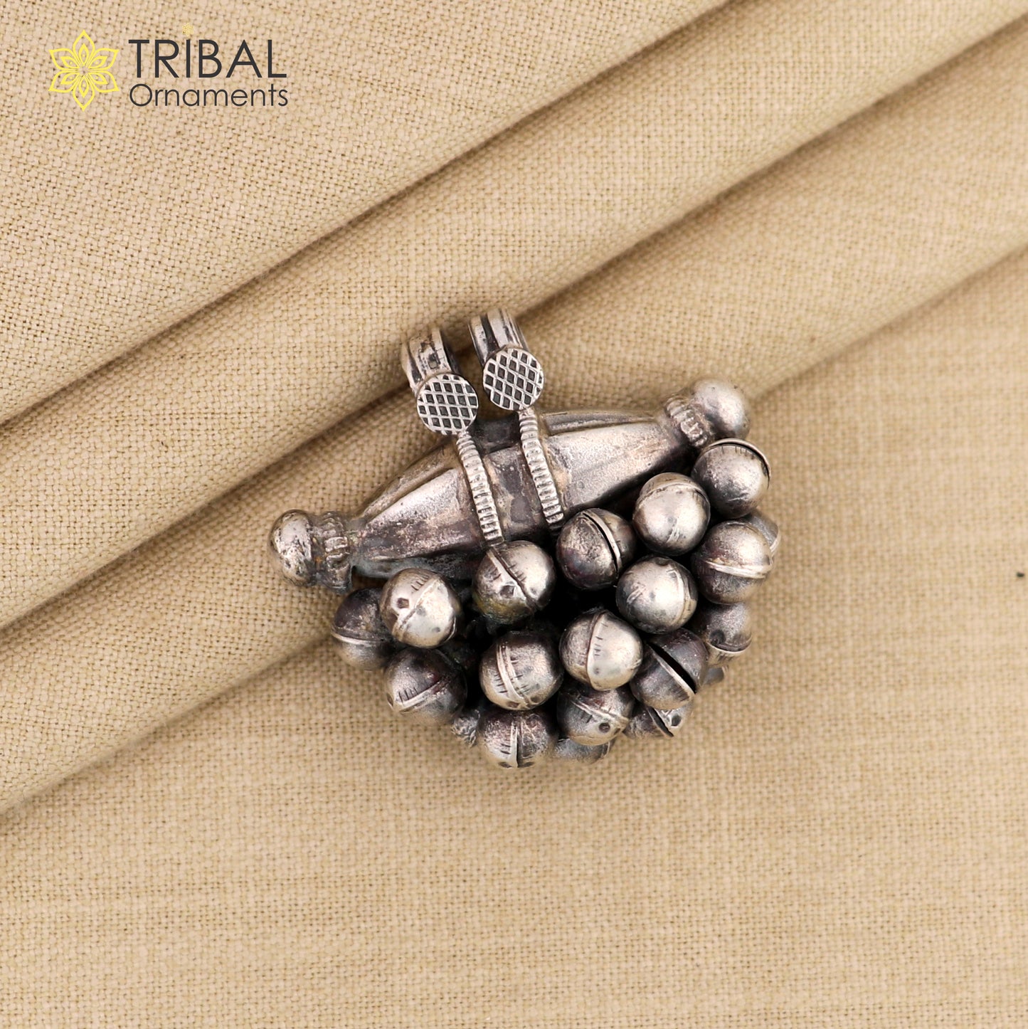 925 sterling silver vintage design amulet pendant hanging bells tribal ethnic necklace jewelry nsp303 - TRIBAL ORNAMENTS