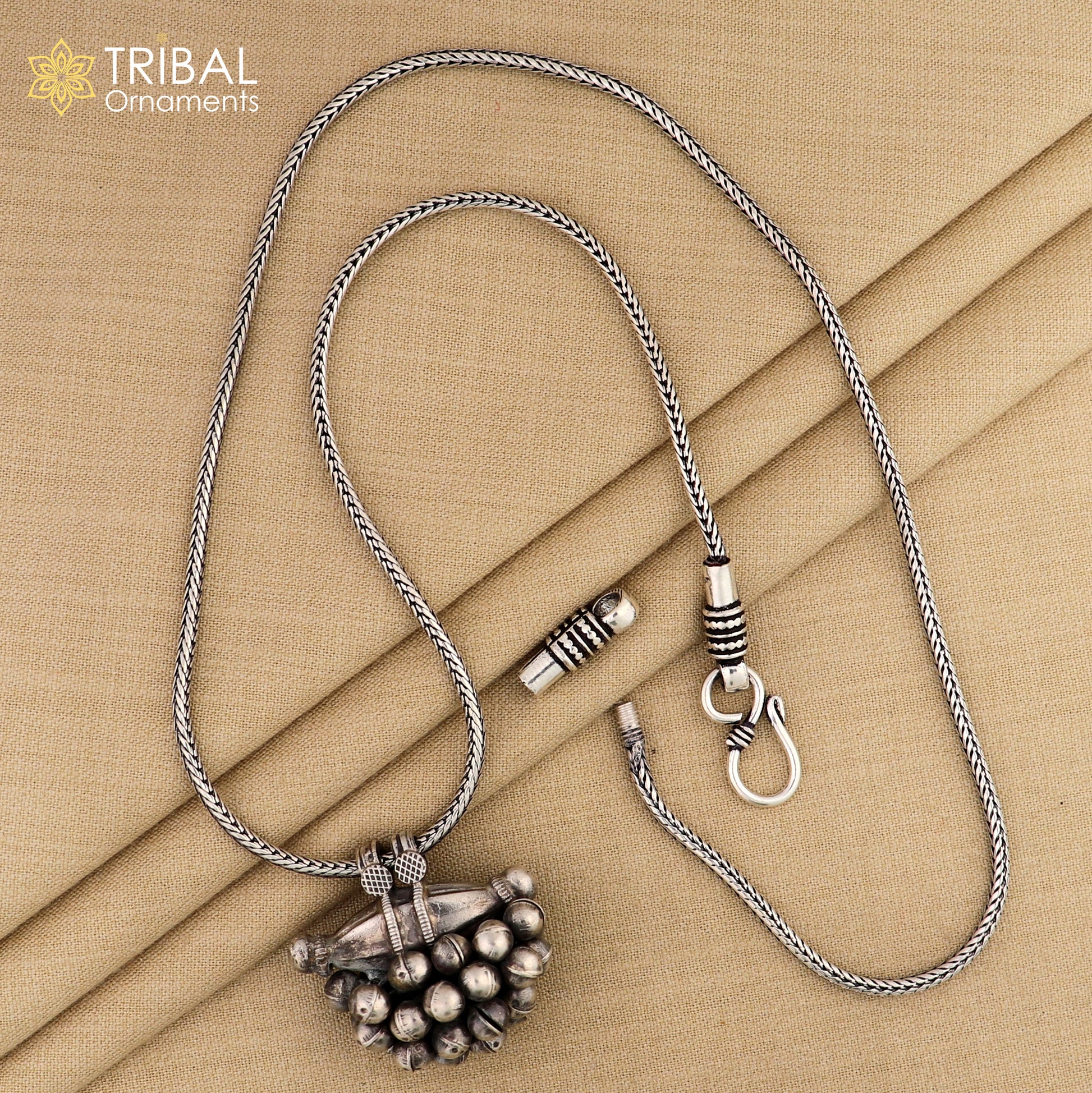 925 sterling silver vintage design amulet pendant hanging bells tribal ethnic necklace jewelry nsp303 - TRIBAL ORNAMENTS